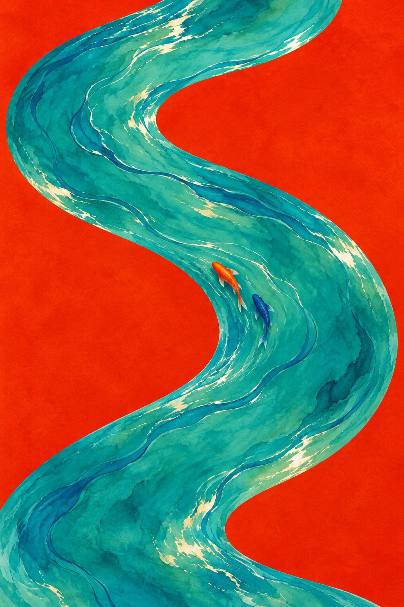 Two fish in a winding river — The Dopamine Art Collection printable wall art print