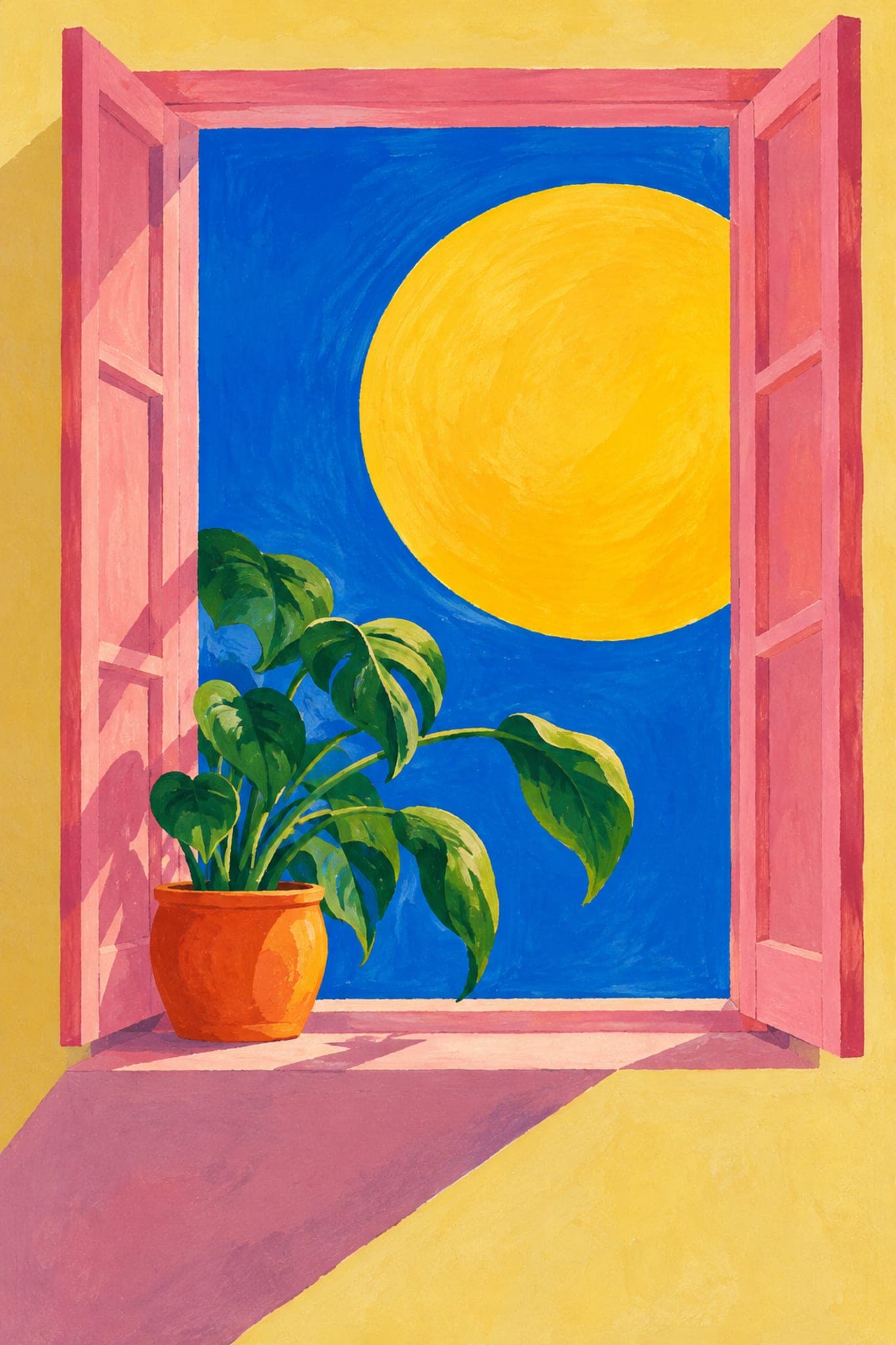 Open window with a sun and a plant — The Dopamine Art Collection printable wall art print