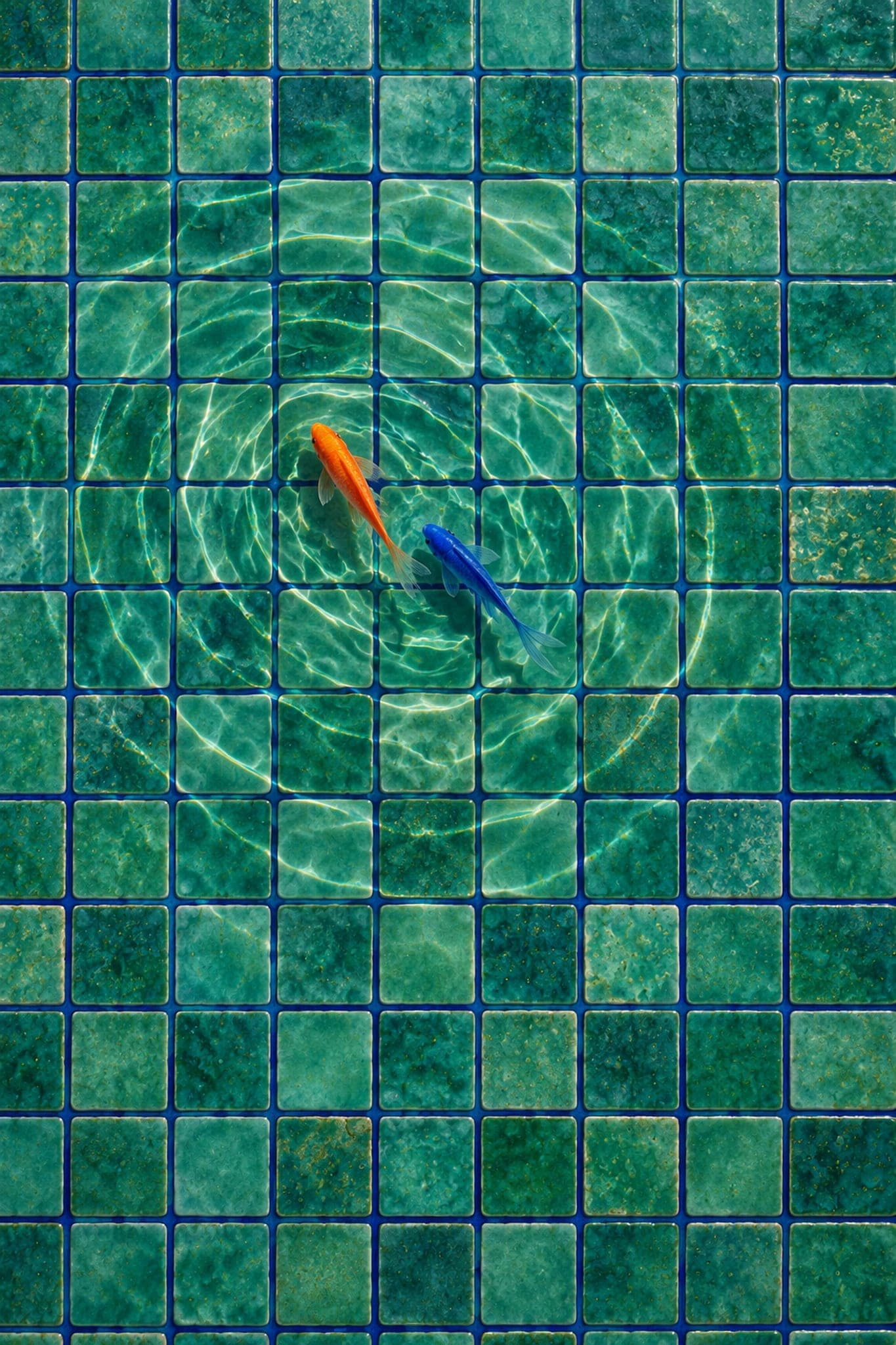 Koi bending a tiled pool — The Dopamine Art Collection printable wall art print